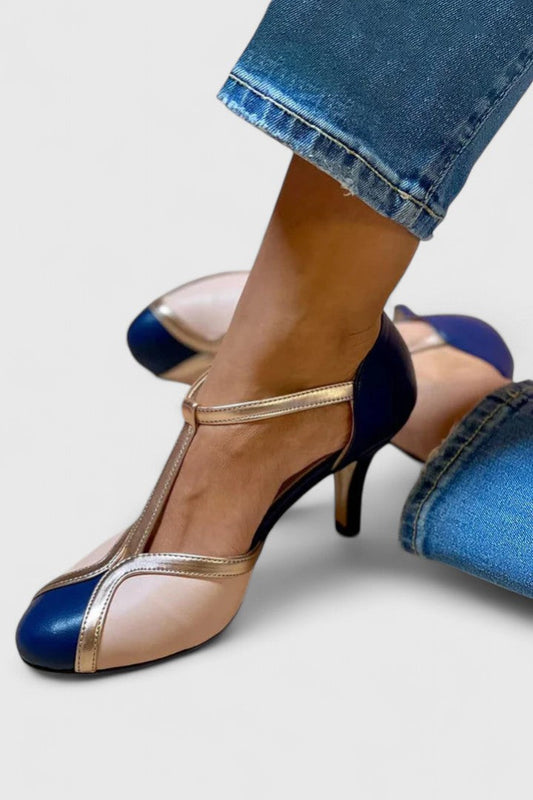 Romilly | Women’s Colorblock T Strap Kitten Heels