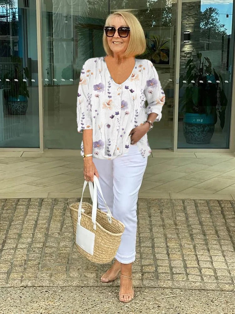 Prudence | Women’s Graceful Floral Short-Sleeve Spring Top