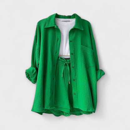 Primrose | Women’s Elegant Linen Shirt And Shorts Set