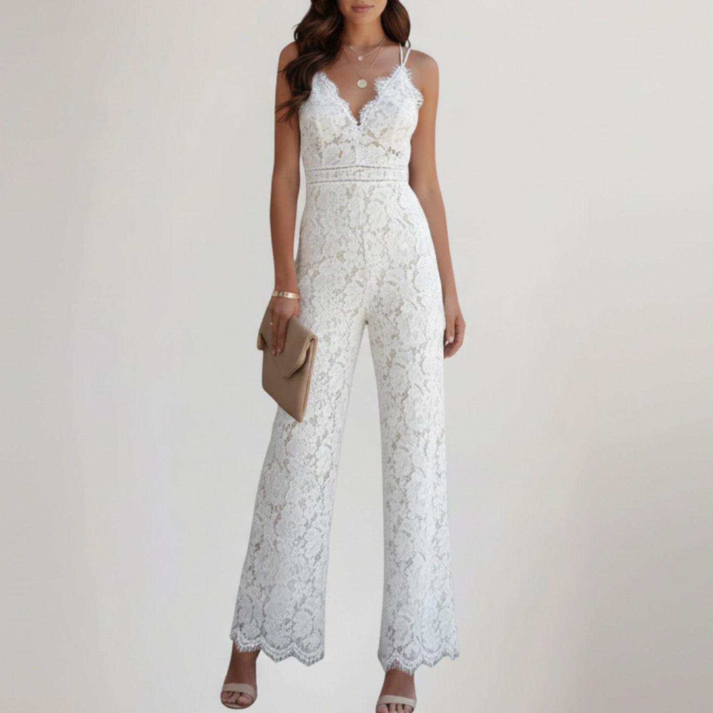 Aniston | Women’s Sleeveless Lace V-Neck Wide Leg Jumpsuit