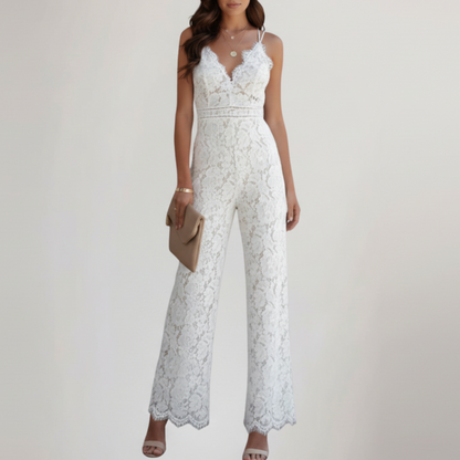 Aniston | Women’s Sleeveless Lace V-Neck Wide Leg Jumpsuit