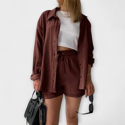 Primrose | Women’s Elegant Linen Shirt And Shorts Set