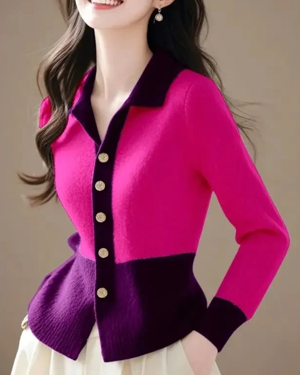 Vanessa | Women’s Contrast Knit Cardigan