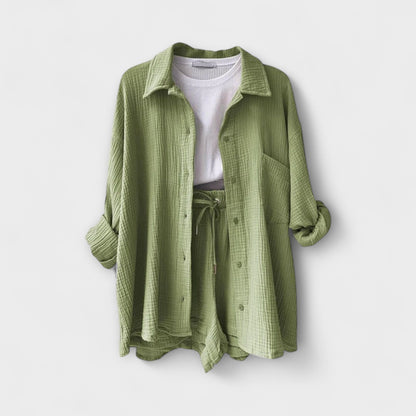 Primrose | Women’s Elegant Linen Shirt And Shorts Set