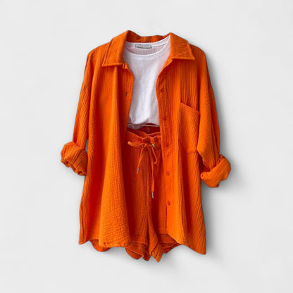 Primrose | Women’s Elegant Linen Shirt And Shorts Set