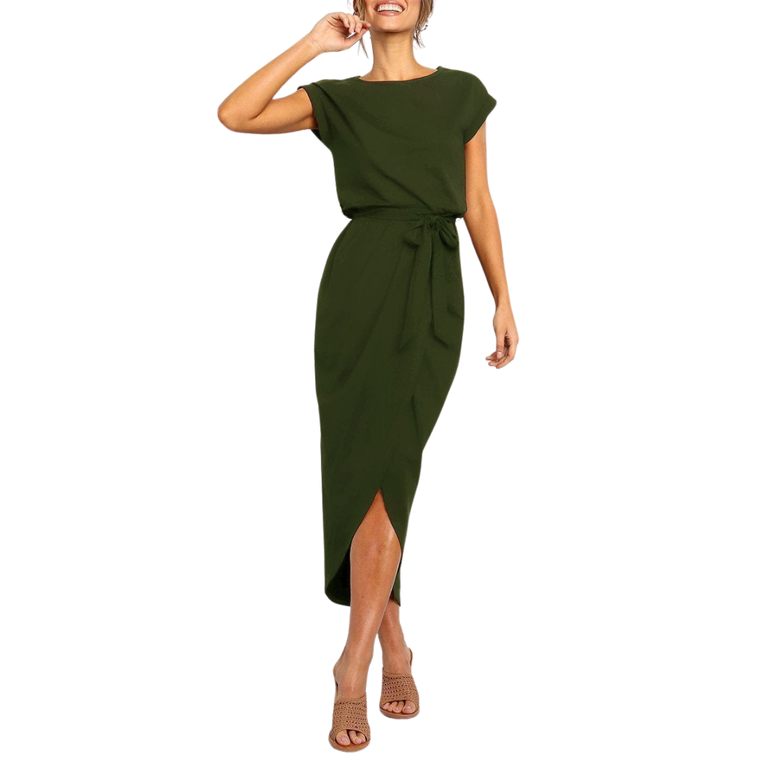 Brielle | Women’s Casual Belted Tulip Hem Midi Dress