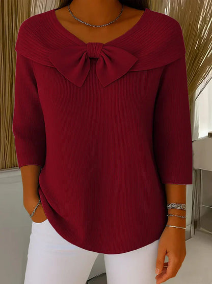 Genevieve | Women’s Sophisticated Bow Neck Knit Top