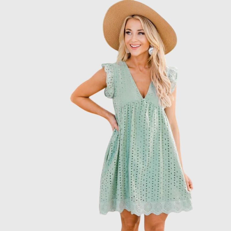 Ainsley | Women’s Eyelet V-Neck Summer Dress