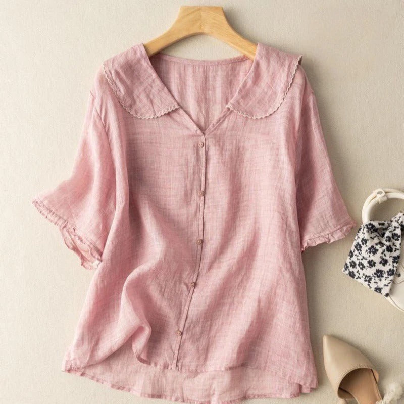 Elowyn | Women’s Elegant Scalloped Short Sleeve Blouse