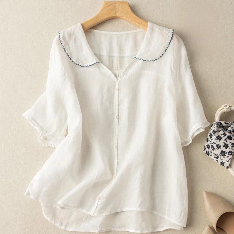 Elowyn | Women’s Elegant Scalloped Short Sleeve Blouse