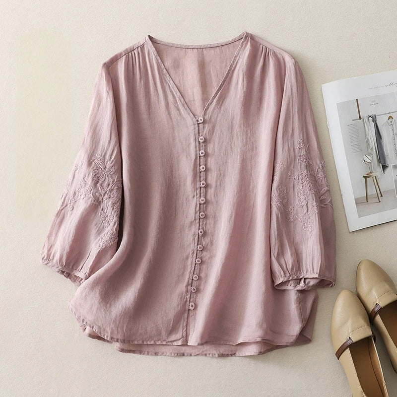 Margaret | Women’s Soft Embroidered Button Blouse