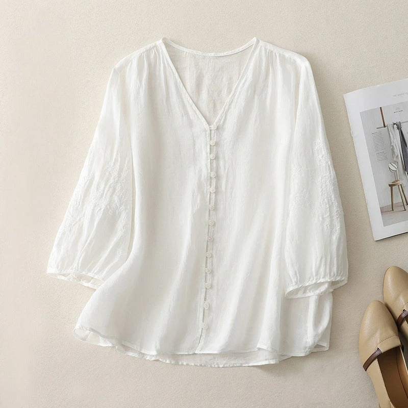 Margaret | Women’s Soft Embroidered Button Blouse
