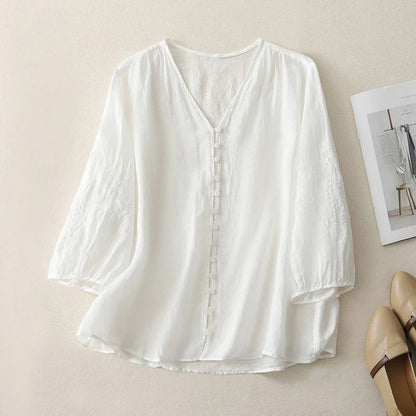 Margaret | Women’s Soft Embroidered Button Blouse