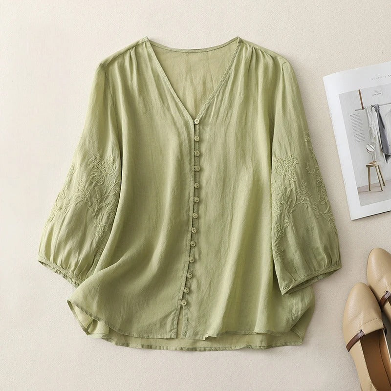 Margaret | Women’s Soft Embroidered Button Blouse