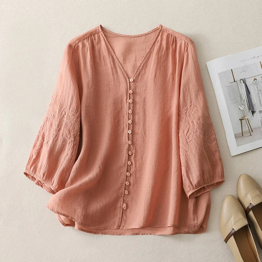 Margaret | Women’s Soft Embroidered Button Blouse