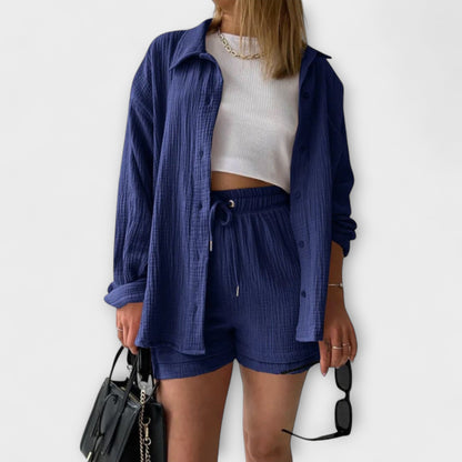 Primrose | Women’s Elegant Linen Shirt And Shorts Set