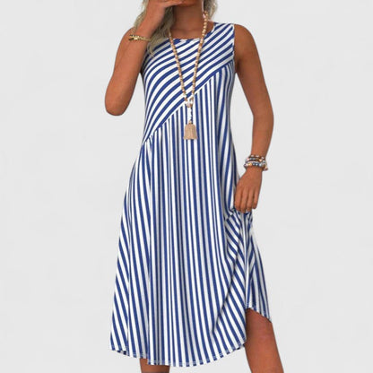 Elara | Women’s Sophisticated Striped Sleeveless Midi Dress