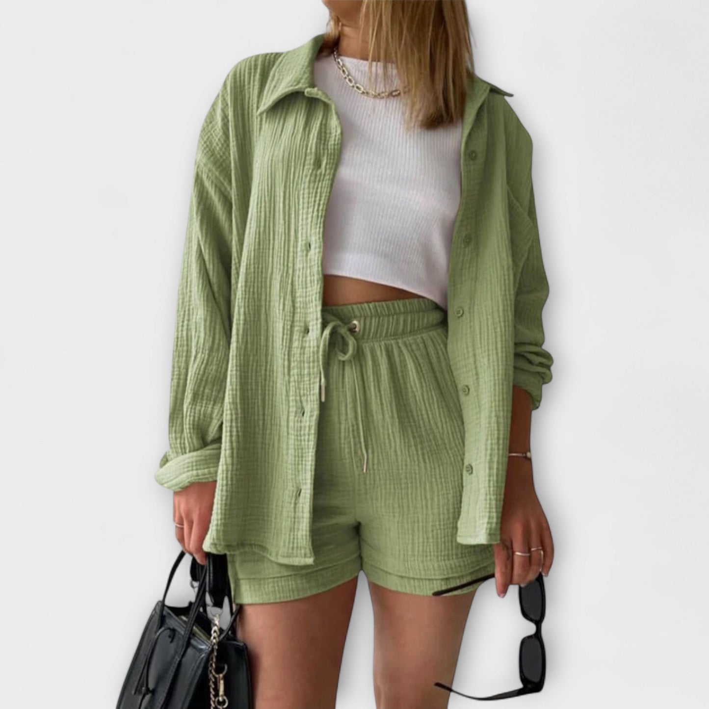 Primrose | Women’s Elegant Linen Shirt And Shorts Set