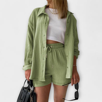 Primrose | Women’s Elegant Linen Shirt And Shorts Set