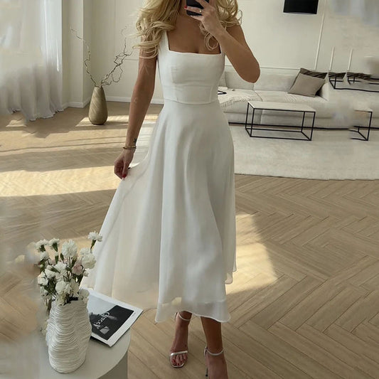 Camille | Women’s Wedding Guest Square Neck Flowy Midi Dress