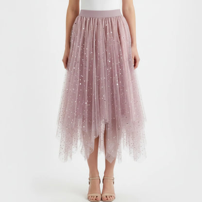 Ellerie | Women’s Sparkle Mesh Handkerchief Hem Skirt
