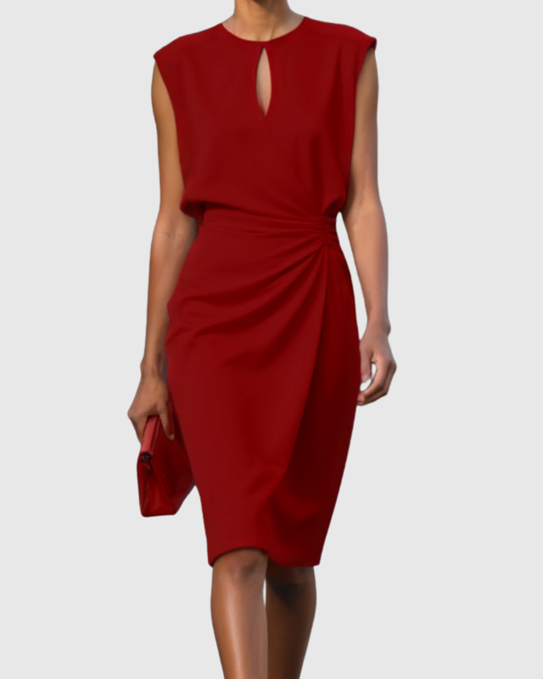Cressida | Women’s Elegant Ruched Keyhole Midi Dress