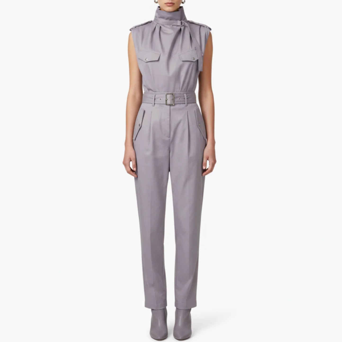 Bianca | Women’s Sleeveless High Neck Belted Utility Jumpsuit