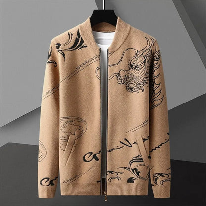 Dominic | Men’s Embroidered Wool Cardigan with Dragon Crest