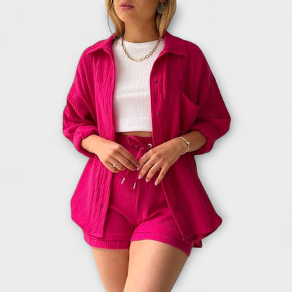 Primrose | Women’s Elegant Linen Shirt And Shorts Set