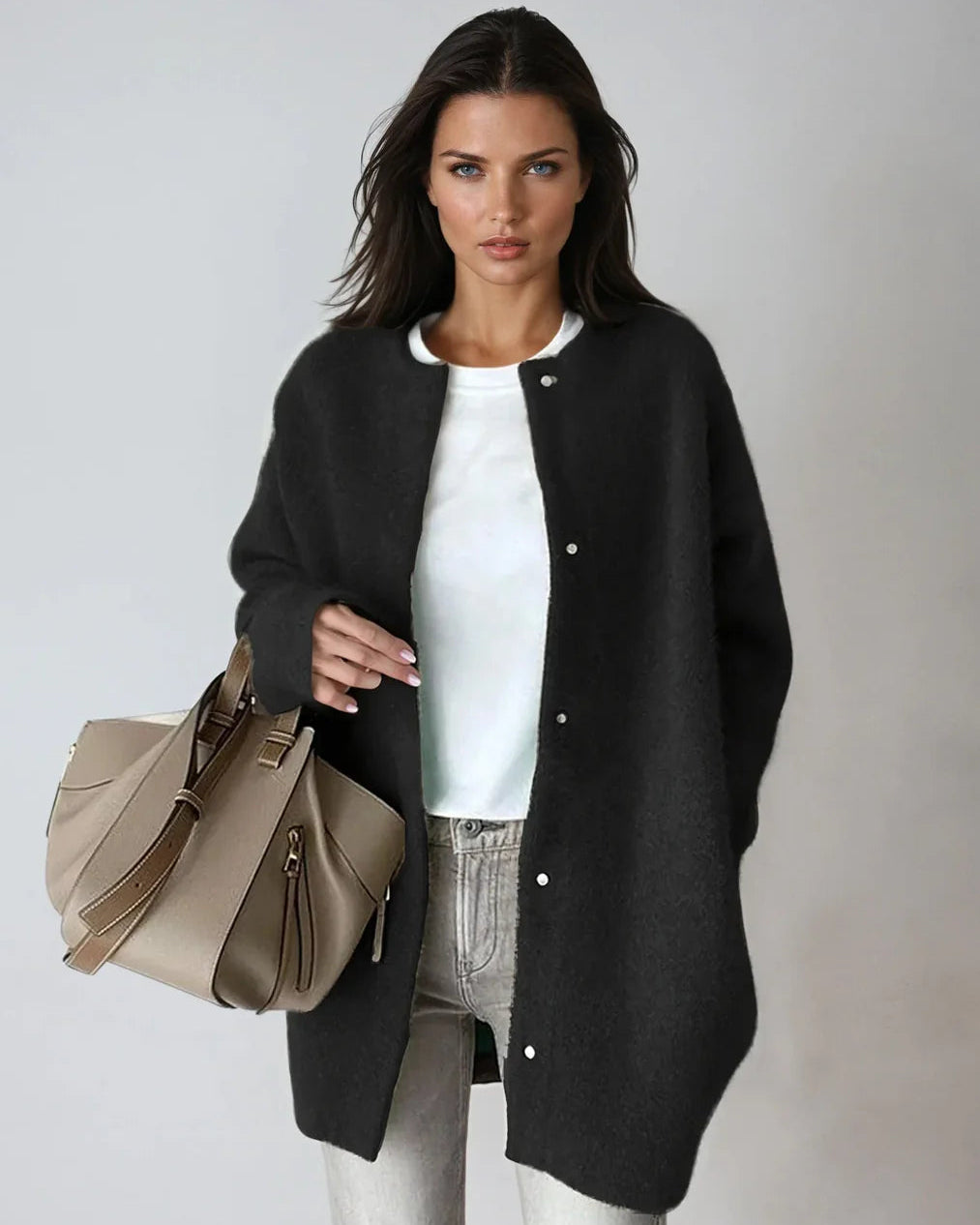 Ericka | Women’s Longline Soft Knit Cardigan with Snap Buttons & Front Pockets