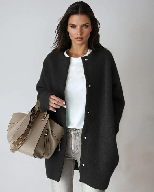 Ericka | Women’s Longline Soft Knit Cardigan with Snap Buttons & Front Pockets