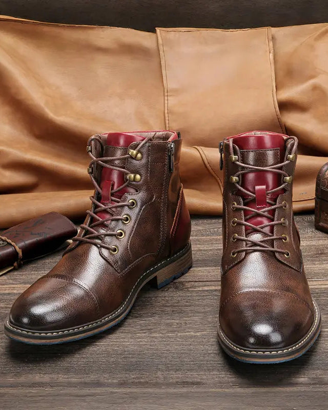 Kevin | Men’s Rugged Leather Lace-Up Boots with Side Zipper