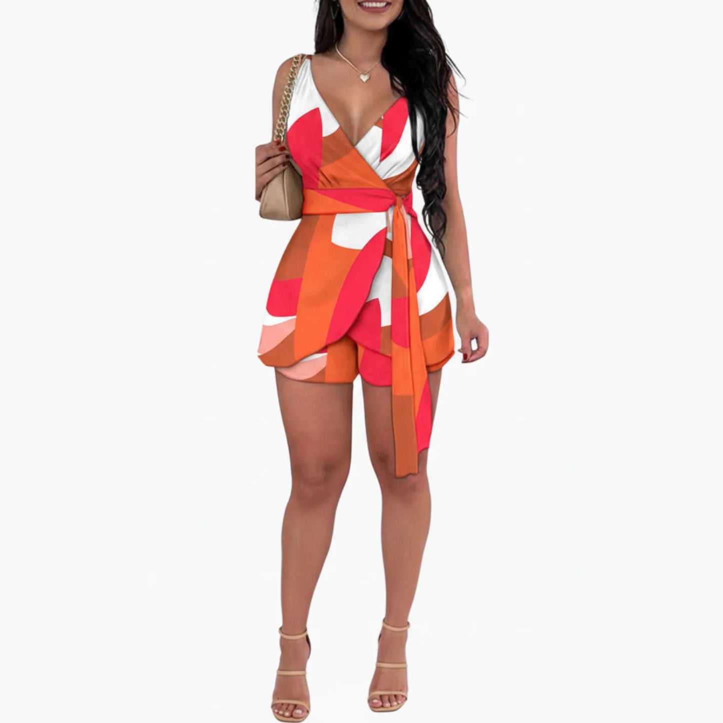 Bexley | Women’s Sleeveless Crossed Bodice Floral Romper Jumpsuit