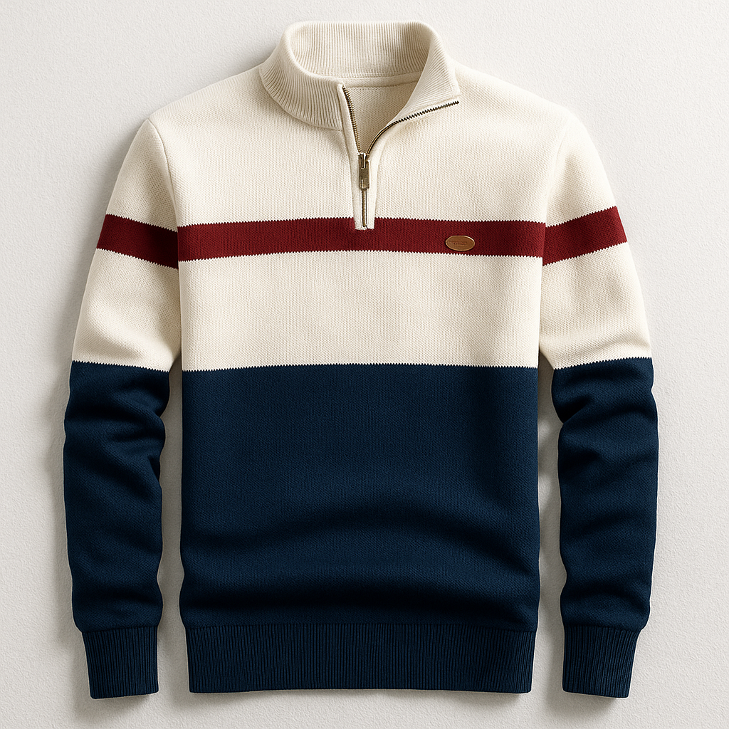 Gavin | Men’s Medium-Weight Colorblock Knit Quarter-Zip Sweater