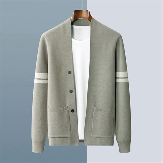 Carter | Men’s Button-Up Cardigan with Striped Sleeves