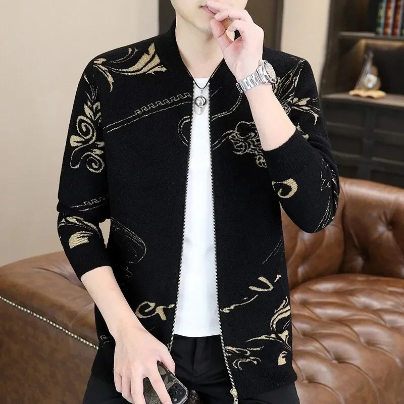 Dominic | Men’s Embroidered Wool Cardigan with Dragon Crest