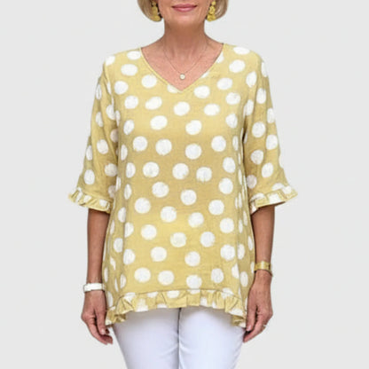 Tessa | Women’s Blue Polka Dot V-Neck Blouse