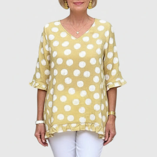 Tessa | Women’s Blue Polka Dot V-Neck Blouse