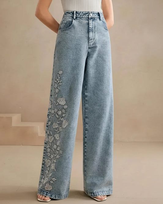 Delilah | Women’s Floral Wide-Leg Denim Jeans