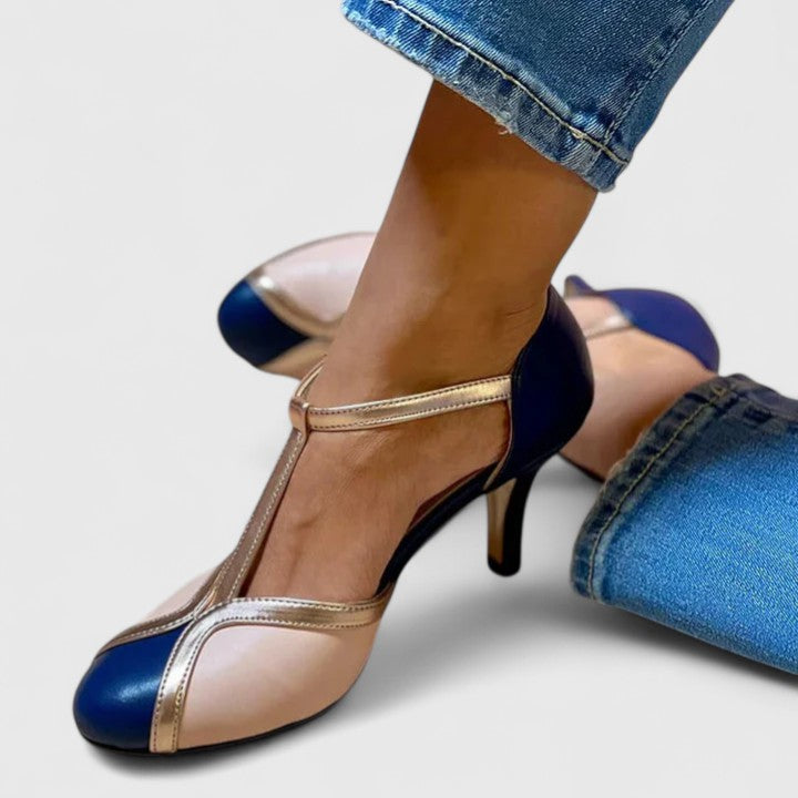 Romilly | Women’s Colorblock T Strap Kitten Heels