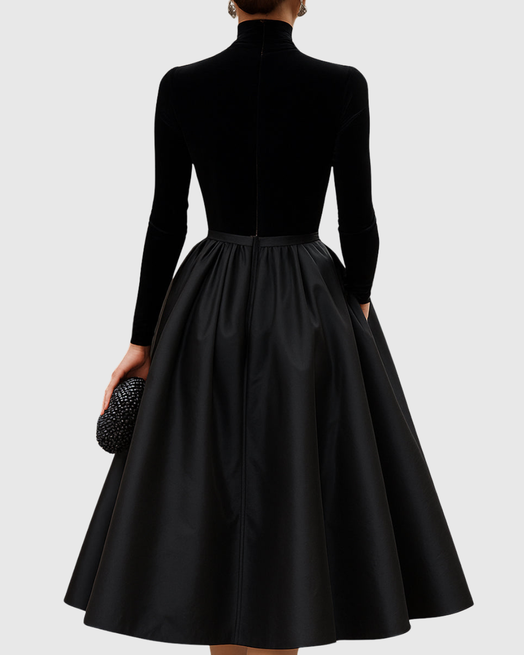 Jeanne | Women’s Elegant Black Turtleneck Satin Midi Dress
