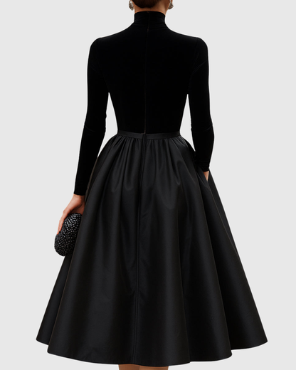 Jeanne | Women’s Elegant Black Turtleneck Satin Midi Dress