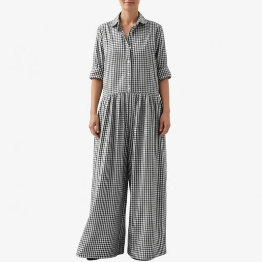 Bethany | Women’s Collared Short Sleeve Button Up Wide-Leg Jumpsuit