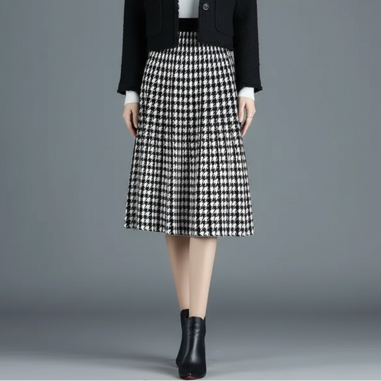 Fiona | Women’s Houndstooth Midi Skirt