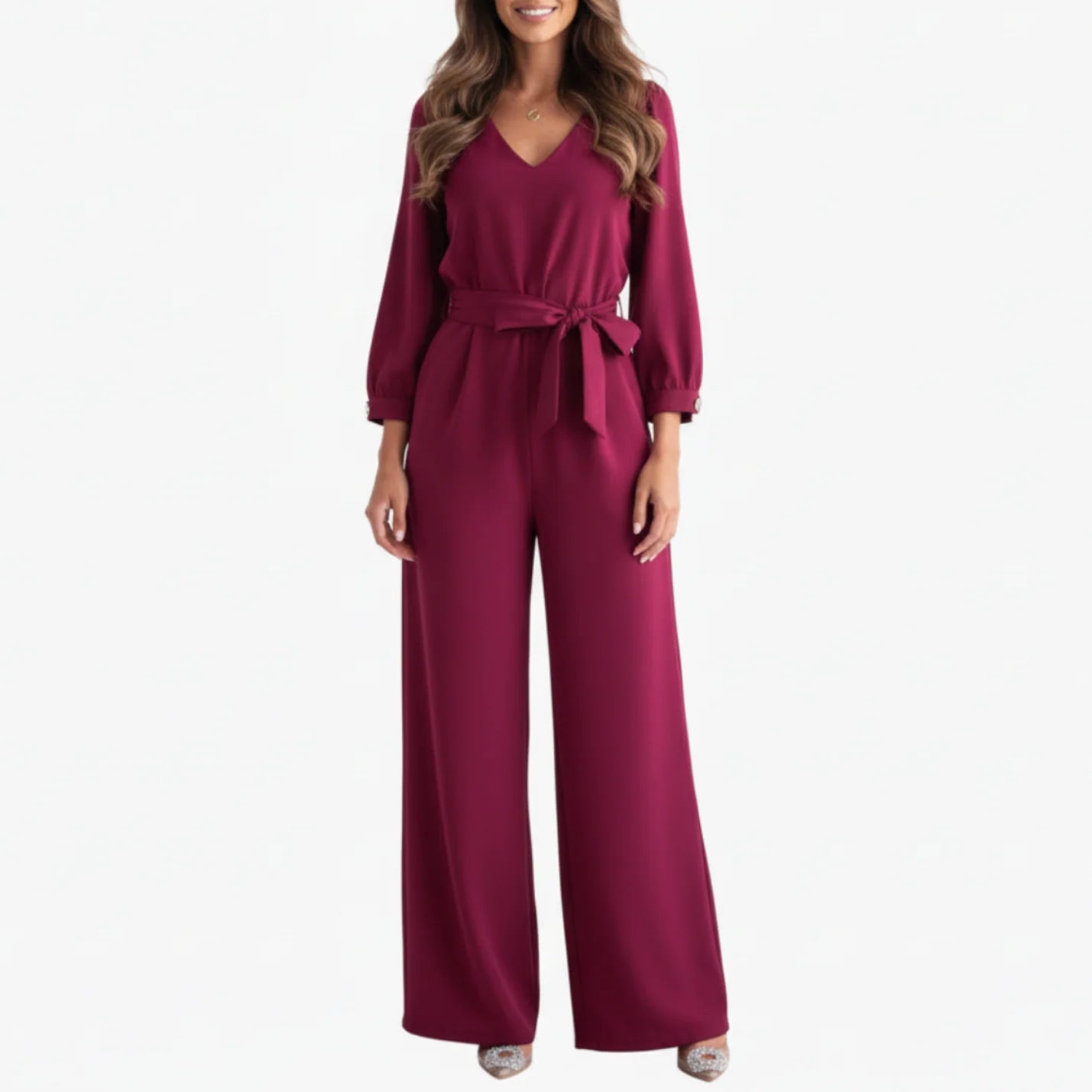 Sophronia | Women’s V-Neck Belted Wide-Leg Jumpsuit