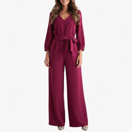 Sophronia | Women’s V-Neck Belted Wide-Leg Jumpsuit