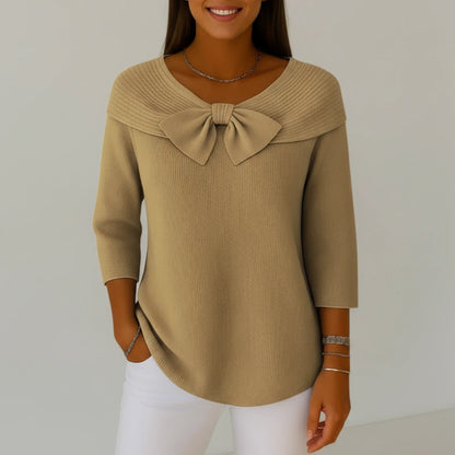 Genevieve | Women’s Sophisticated Bow Neck Knit Top