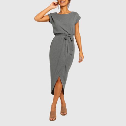 Brielle | Women’s Casual Belted Tulip Hem Midi Dress