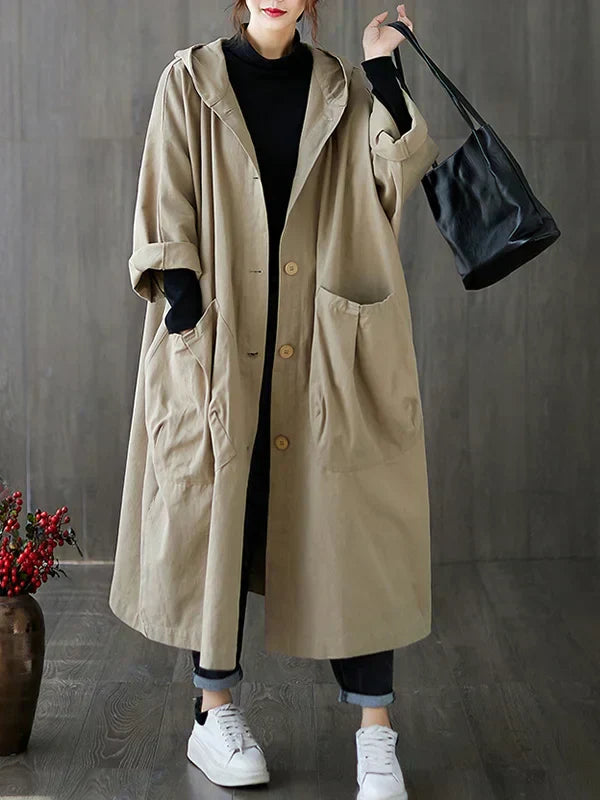 Nola | Women’s Hooded Long Trench Coat with Large Pockets