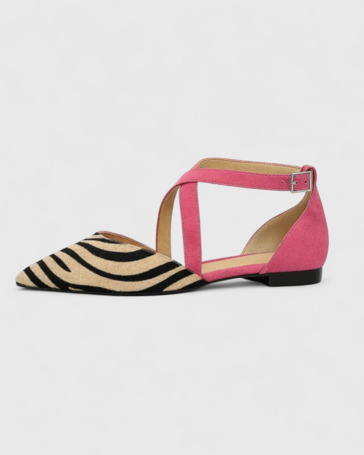 Kenna | Women’s Pink Striped Pointed Toe Flat Sandals